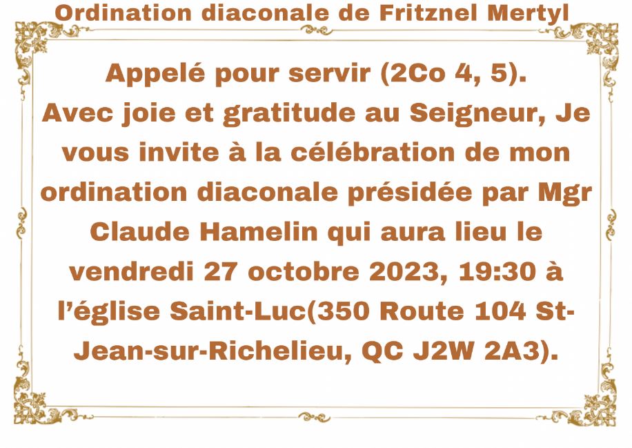 ordination diaconale Fritznel Mertyl texte fr