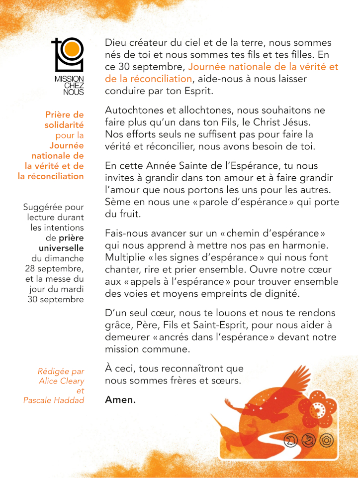 intention de prière universelle - Journée nationale de la vérité et de la réconciliation 2025 