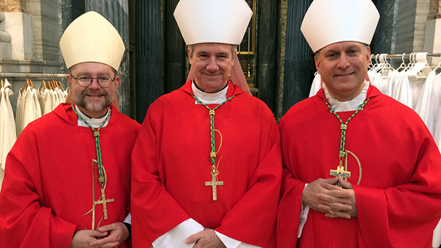 Left to right: Bishop Thomas Dowd, Archbishop Christian Lépine and Bishop Alain Faubert