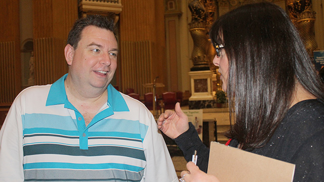 OEPS conference co-ordinator Stacy Charasidis with keynote speaker Deacon Keith Strohm (Photo : Stacy)