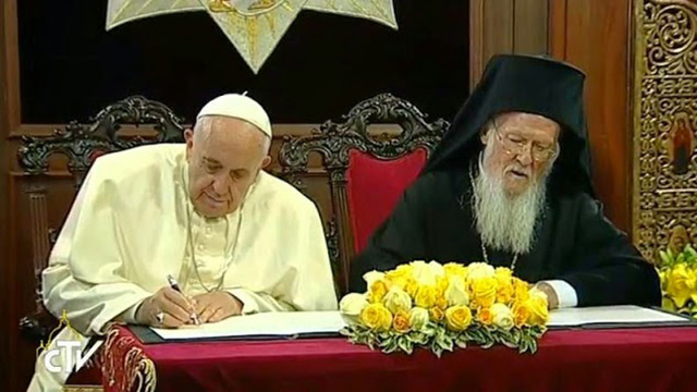 message commun du Pape et du patriarche Bartholomée