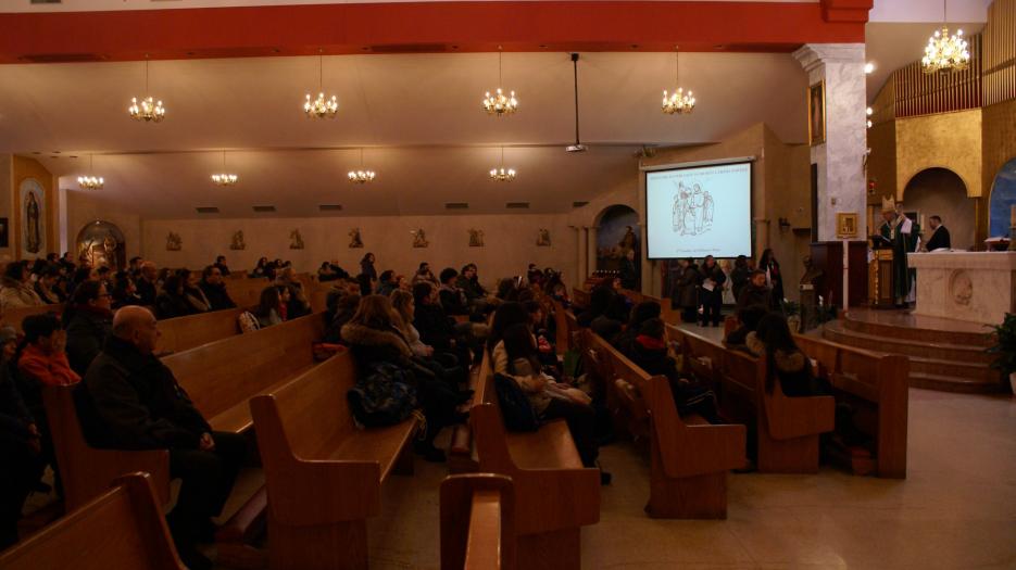 Archbishop Lépine speaking to the catechesis children from the surrounding schools. Every week over 95 children follow the catechesis. (Photo: Brigitte Bédard)