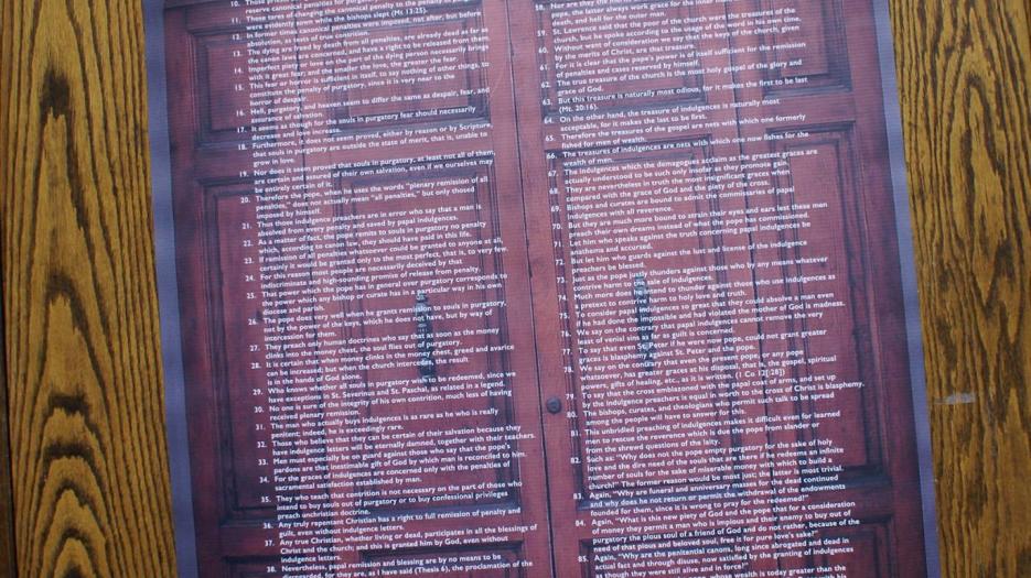 Martin Luther 95 thesis engraved on the Wittemberg church’s door, on October 31, 1517. (Photo: Brigitte Bédard)